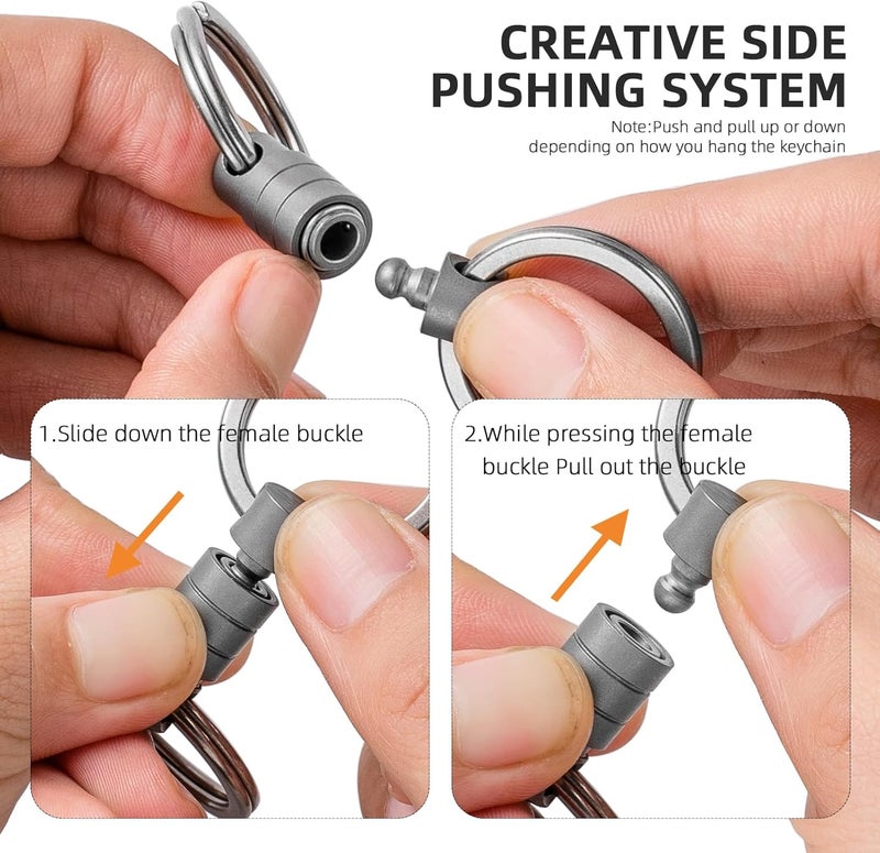 FEGVE Titanium Quick Release Swivel Keychain, Pull Apart Detachable Keychain Heavy Duty Car Key Holder with 4 Key Rings-(Anti-fall/Grey-1pcs) - Image 3